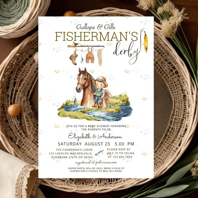 Invitation Le Baby shower Derby du pêcheur de chasse rustique (Créateur téléchargé)