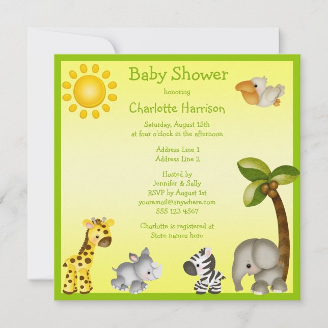 Invitation Le Baby shower des animaux de beauté Safari (Devant)