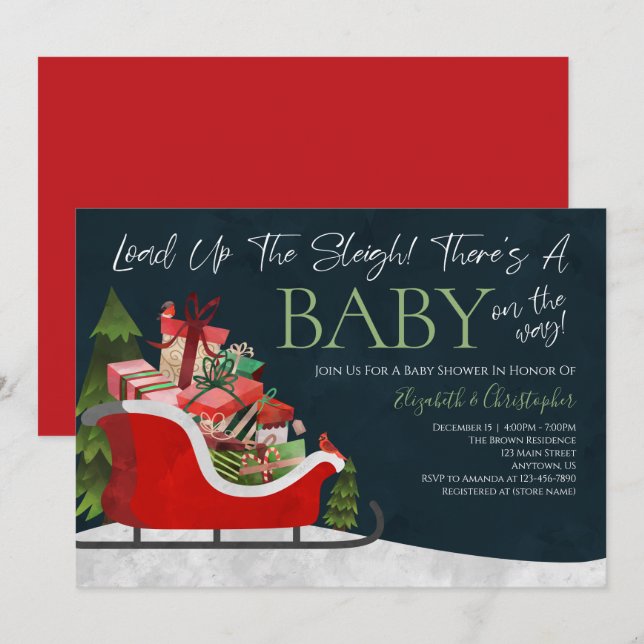 Invitation Le Baby shower D'Hiver De Sleigh Chargement De Noë (Devant / Derrière)