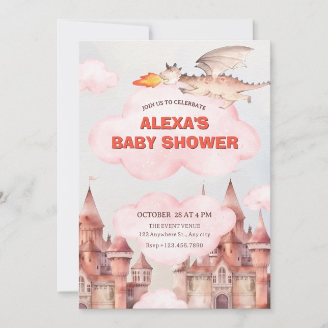 Invitation Le baby shower du château de dragon (Devant)