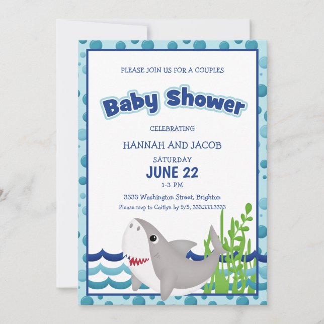 Invitation Le Baby shower du couple bleu de requin (Devant)