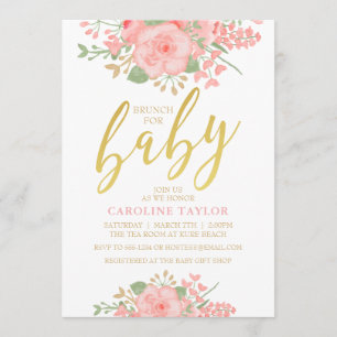 Invitation Le baby shower floral rougissent or rose