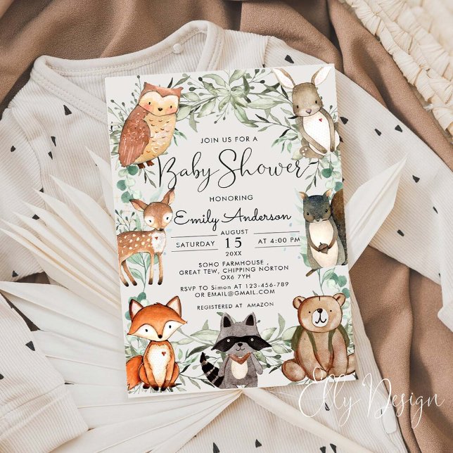 Invitation Le Baby shower forestier des animaux des bois (Créateur téléchargé)