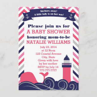 Invitation Le baby shower nautique rose ou arrosent la fille