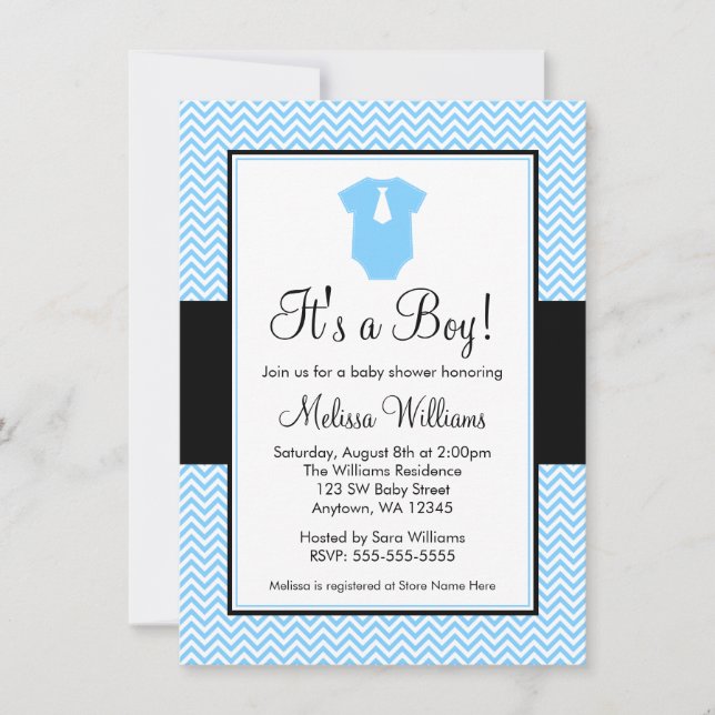 Invitation Le Baby shower noir de Little Man Chevron (Devant)