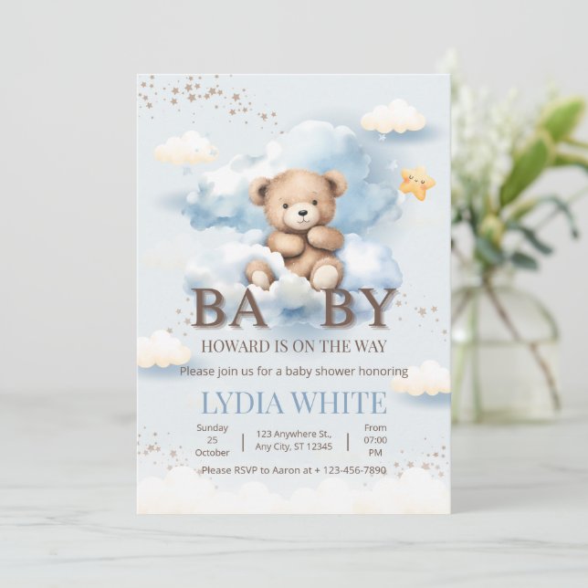Invitation Le Baby shower Ours En Teddy Modifiable Peut Atten (Debout devant)