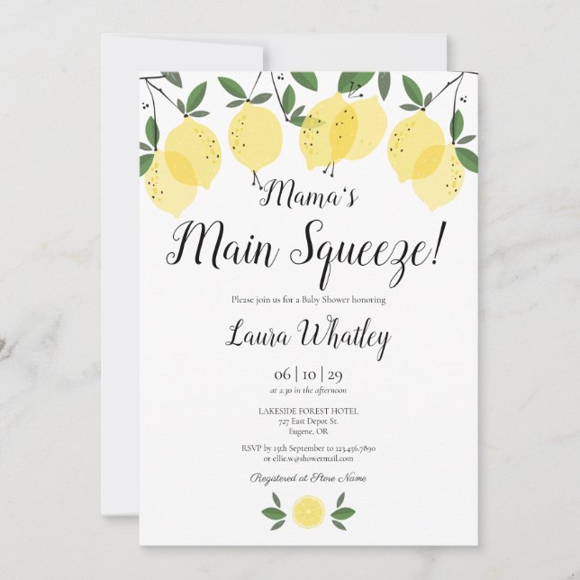 Invitation Le Baby shower principal de citron de Squeeze de m (Devant)