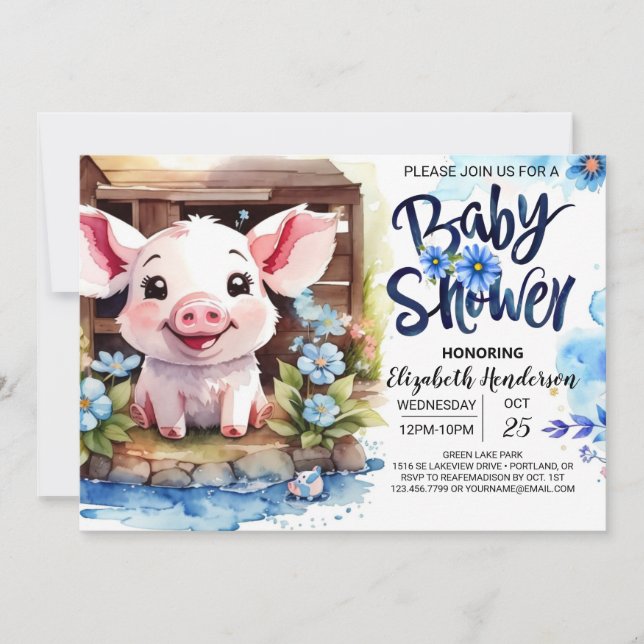 Invitation Le Baby shower rustique de soie baryare de porc (Devant)