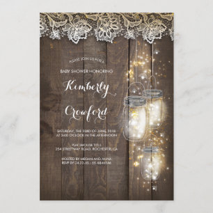Invitation Le Baby shower rustique Mason Jar s'illumine et de