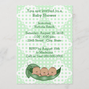 Invitation Le Baby shower triplé les petits pois dans un morc