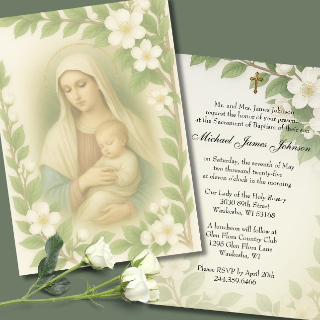 Invitation Le baptême catholique bénit la mère et l'enfant (Créateur téléchargé)