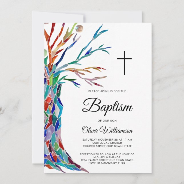 Invitation Le Baptême du Garçon Élégant Christening Invitatio (Devant)