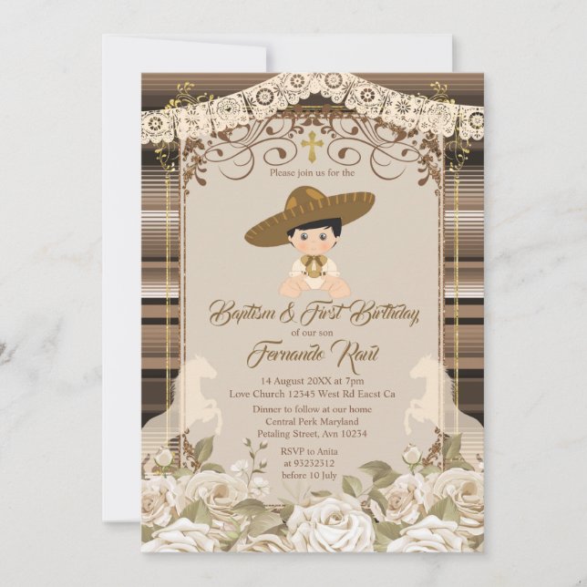Invitation Le baptême et l'anniversaire des garçons de la Fie (Devant)