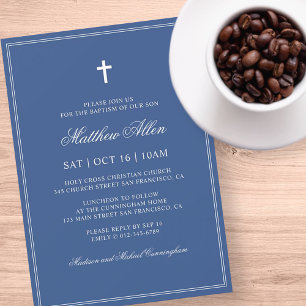 Invitation Le Baptême Pour Lui   Croix classique élégante