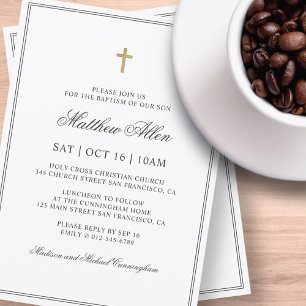 Invitation Le Baptême Pour Lui Croix classique élégante