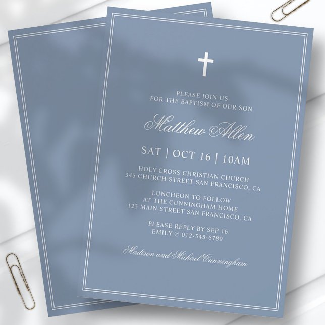 Invitation Le Baptême Pour Lui | Croix classique élégante (Créateur téléchargé)