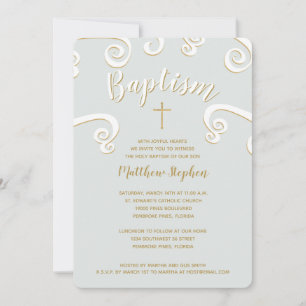 Invitation Le baptême se répand dans le bleu et l'or en poudr