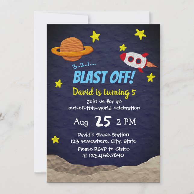 Invitation Le bateau de Rocket de fête d'anniversaire de (Devant)