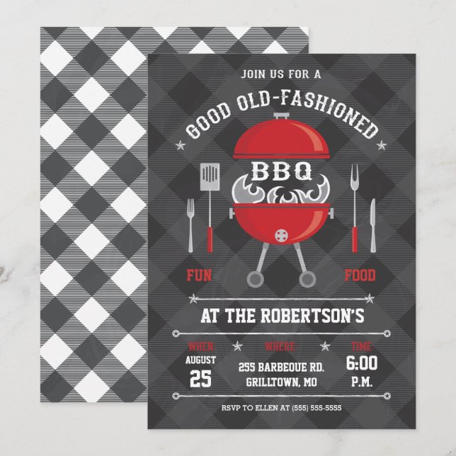 Invitation Le BBQ de flamber grillent l'invitation, (Devant / Derrière)