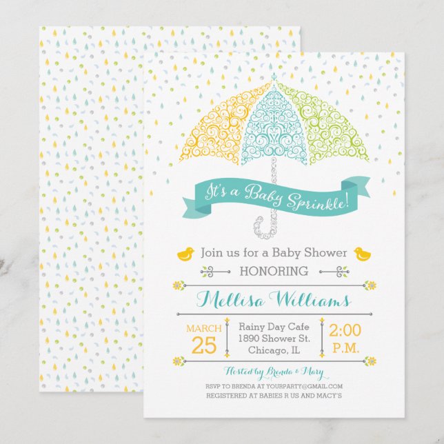 Invitation Le bébé arrosent l'invitation de dentelle de (Devant / Derrière)
