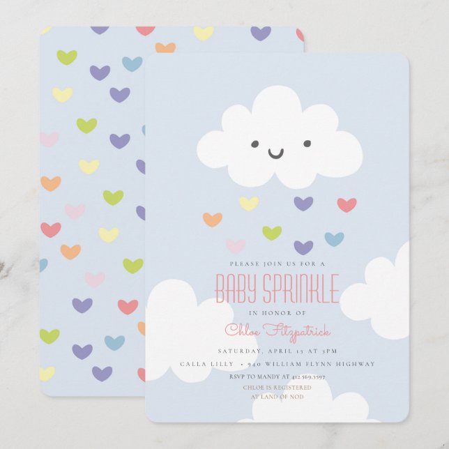 Invitation Le bébé arrosent l'invitation de nuages (Devant / Derrière)