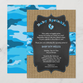 Invitation Le bébé bleu de Camo arrosent l'invitation, toile