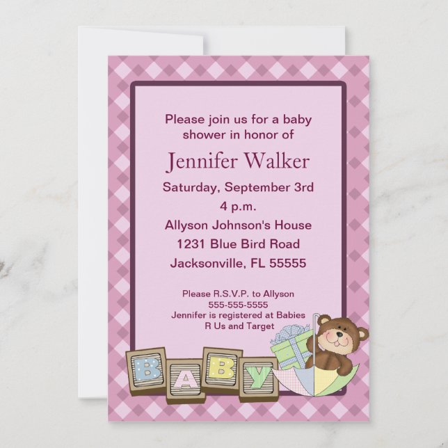 Invitation Le bébé bloque le baby shower - rose (Devant)