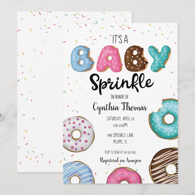 Invitation Le bébé de beignet arrosent l'invitation (Devant / Derrière)