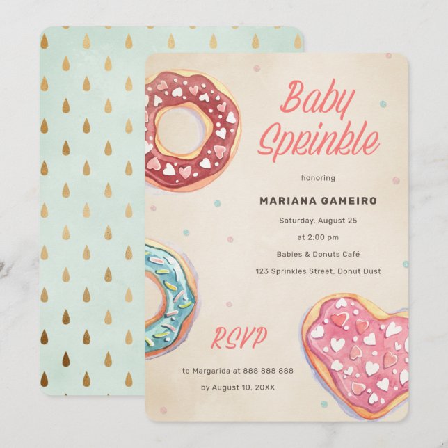 Invitation Le bébé de beignet arrosent moderne simple neutre (Devant / Derrière)