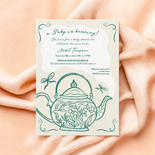 Invitation Le bébé de la théière arc-en-ciel vert rétro brass
