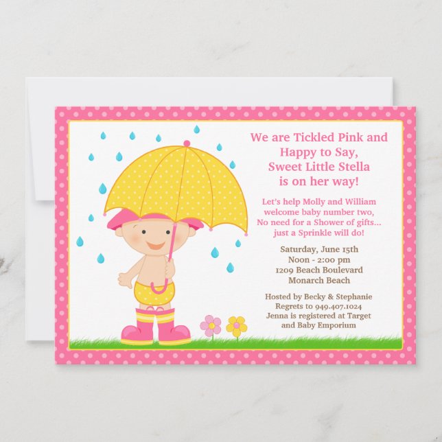 Invitation Le bébé de parapluie arrosent le rose de douche (Devant)