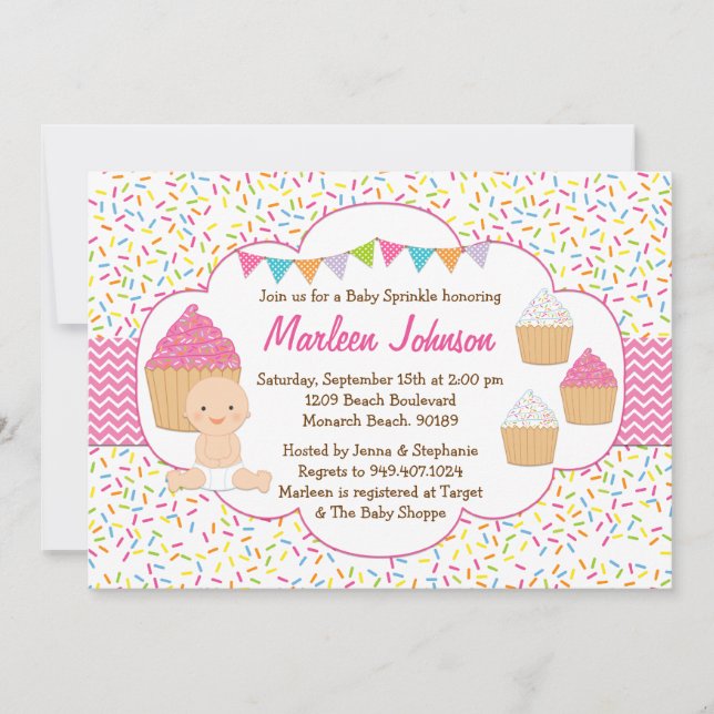 Invitation Le bébé de petit gâteau arrosent la fille de rose (Devant)