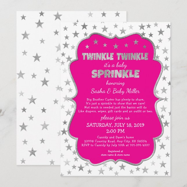 Invitation Le bébé de scintillement de fille arrosent des (Devant / Derrière)