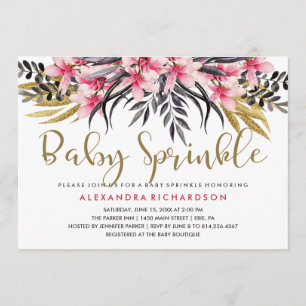 Invitation Le bébé floral de Faux de parties scintillantes à