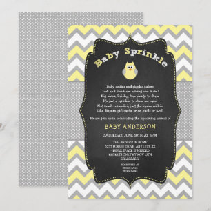 Invitation Le bébé jaune de hibou arrosent, baby shower