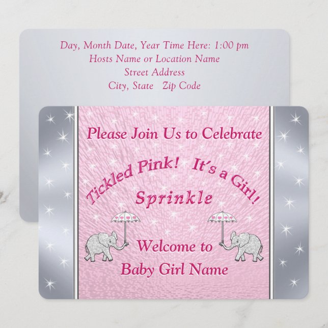 Invitation Le bébé rose chatouillé fait sur commande arrosent (Devant / Derrière)