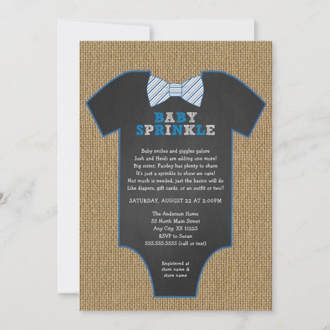 Invitation Le bébé rustique de garçon de chemise de cravate (Devant)