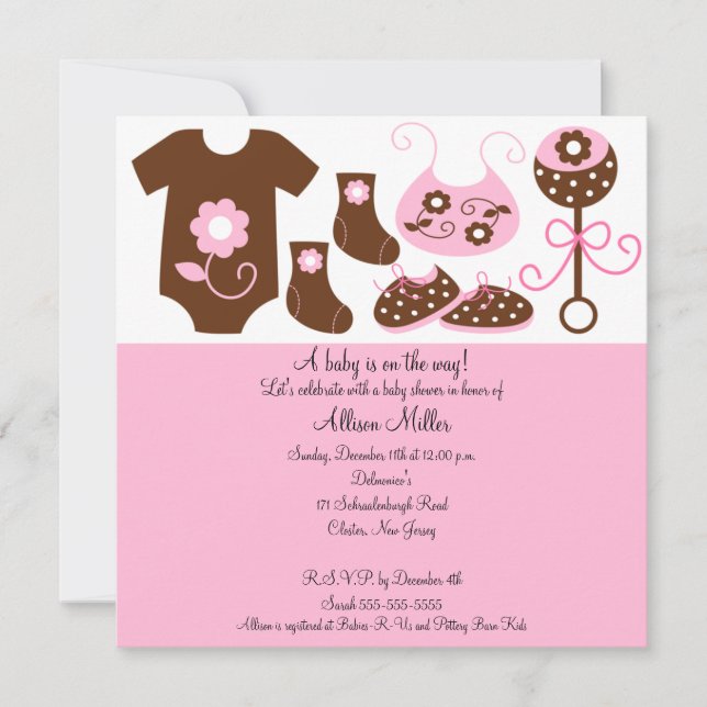 Invitation Le bébé vêtx l'invitation de baby shower de fille (Devant)