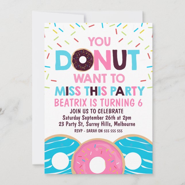 Invitation Le beignet de filles veulent à Mlle Party Birthday (Devant)
