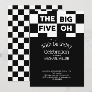 Invitation Le Big Five Oh Black and White À damiers Motif