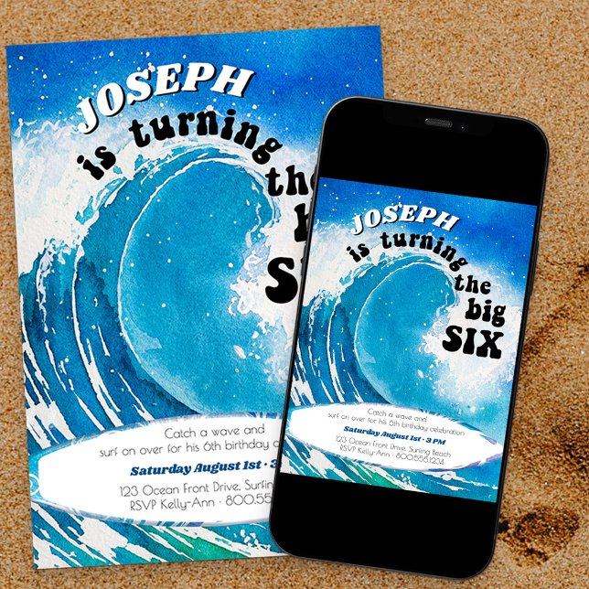 Invitation Le Big Six Ocean Surfing 6e anniversaire (Créateur téléchargé)