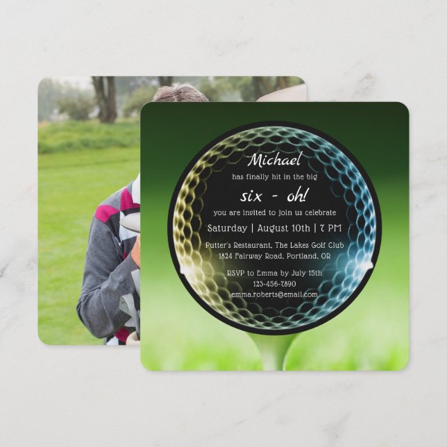 Invitation Le Big Six-Oh Golf 60e Anniversaire QR Code (Devant / Derrière)