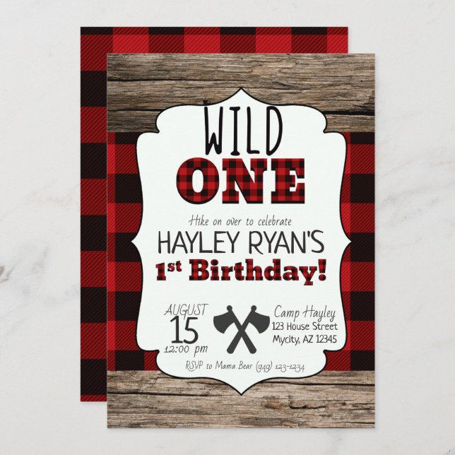 Invitation Le bison de bûcheron de bûcheron plaid sauvage un  (Devant / Derrière)