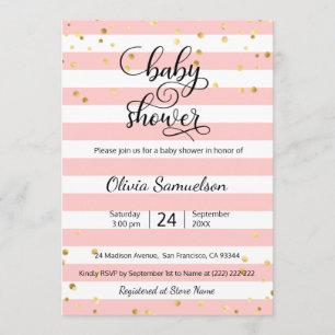 Invitation Le blanc rose mignon barre le baby shower noir
