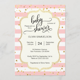 Invitation Le blanc rose mignon barre le baby shower noir