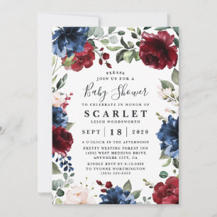 Invitation Le bleu marine Bourgogne rougissent baby shower