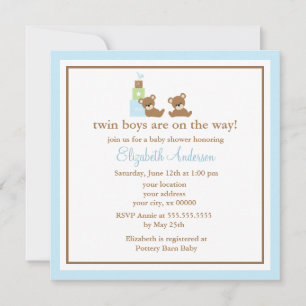 Invitation Le bleu soutient le baby shower de jumeaux