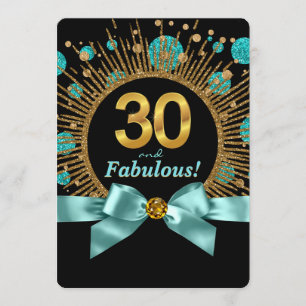 Invitation Le bleu turquoise et l'or du 30ème anniversaire de