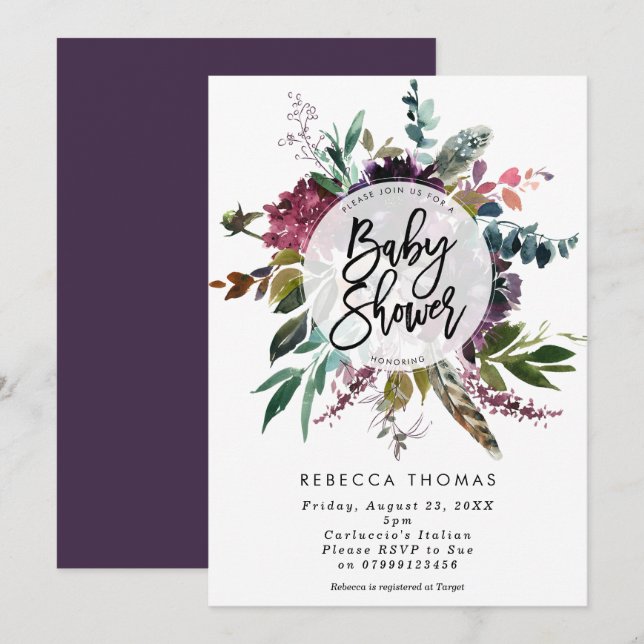Invitation le boho floral fait varier le pas de l'invitation (Devant / Derrière)