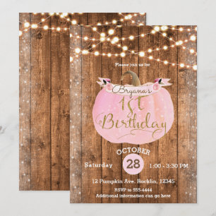Invitation Le bois rustique d'automne rose de citrouille